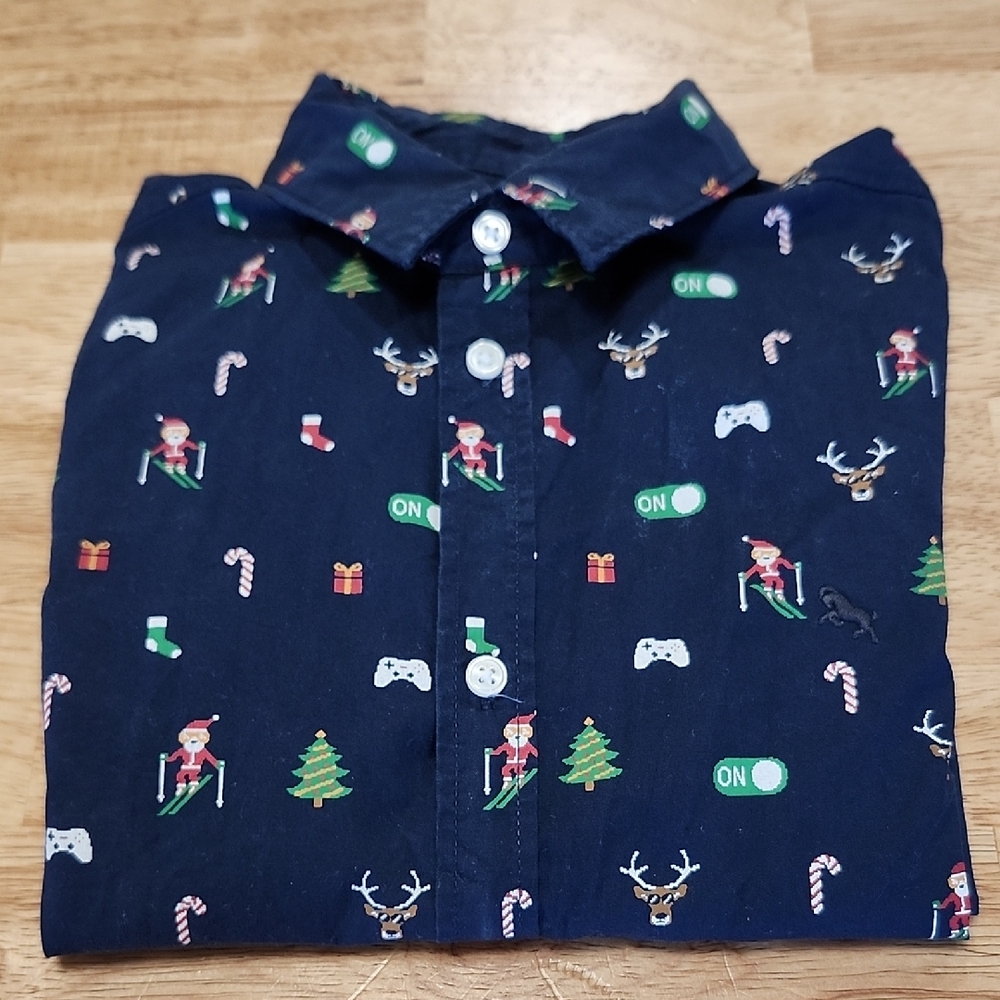 H&M Navy Holiday Print Shirt